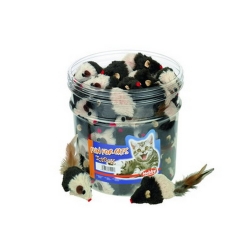 NOBBY DISPLAY: CAT toy box, 64pcs plush mouse, Brown & Beige