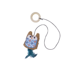 NOBBY-Cork owl w/ catnip, w/ wooden ring
