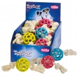 NOBBY DISPLAY: RUBBER fence Ball w/ ROPE assorted colours