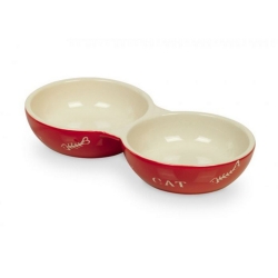 NOBBY: CERAMIC Double Bowl,CAT Red-Beige