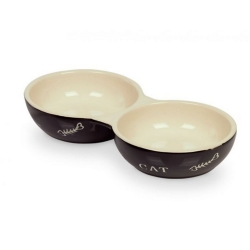 NOBBY: CERAMIC Double Bowl,CAT Black-Beige