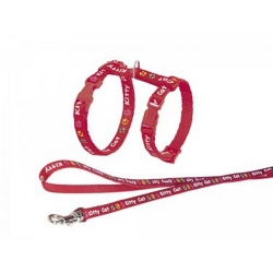 NOBBY: SET: Harness & Leash KITTY CAT Red