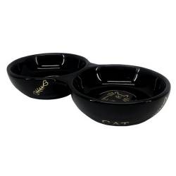 NOBBY: CERAMIC cat double Bowl GOLDEN CAT Black