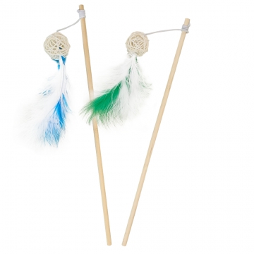 NOBBY DISPLAY: Wooden ROD with rattan ball & feather x12